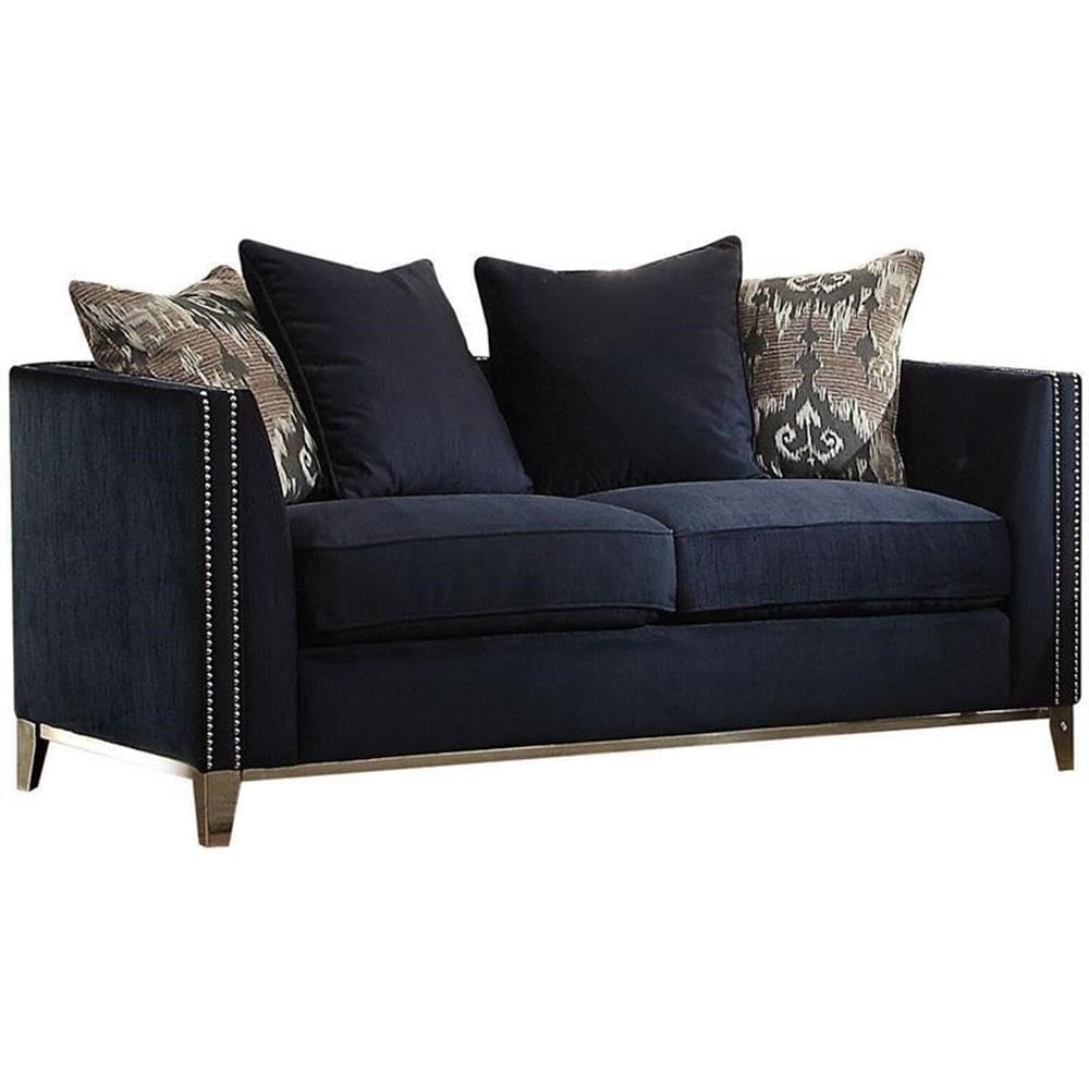 Acme Phaedra Loveseat With 4 Pillows In Blue Fabric
